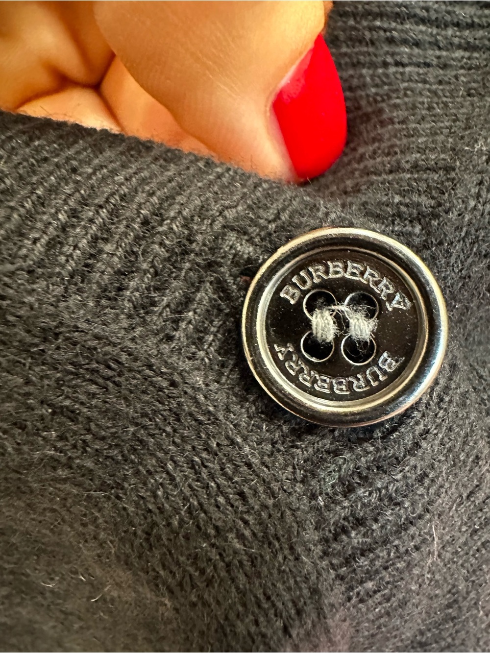 Burberry Brit Black Cotton Cashmere Cardigan w/ Check Elbow Patches Size S - Picture 7 of 8